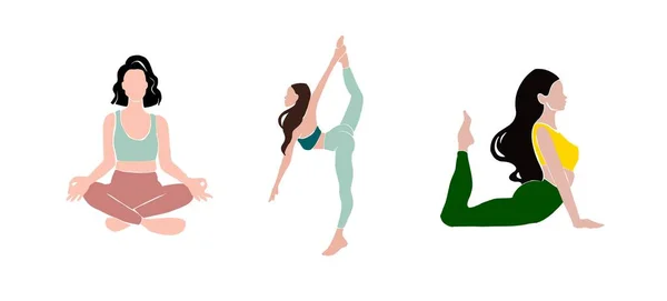 Nastav mladé dívčí jógu pózovat. Ilustrace plochého stylu. — Stock fotografie