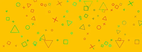 ゲーム作品:三角形、十字、四角形、円。イラスト長方形の黄色の背景 — ストック写真