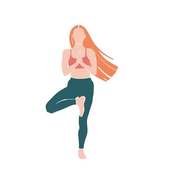 Jeune fille yoga posant. Illustration style plat. Blond — Photo