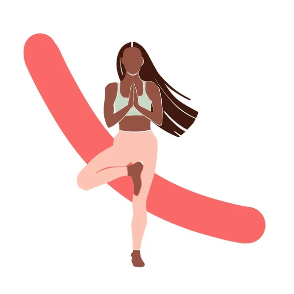 Holčičí jóga pózuje. Ilustrace plochého stylu. Afroameričanka — Stock fotografie