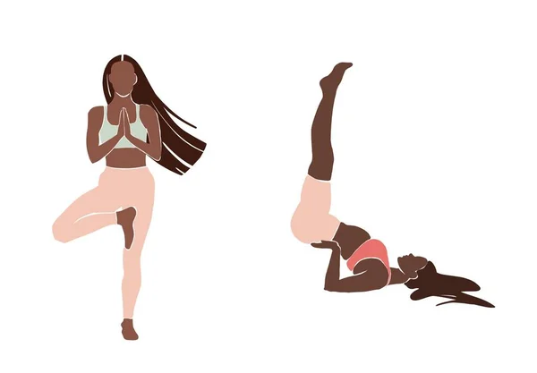 Jong meisje yoga poseren. Platte stijl illustratie. Afro-Amerikaans meisje — Stockfoto