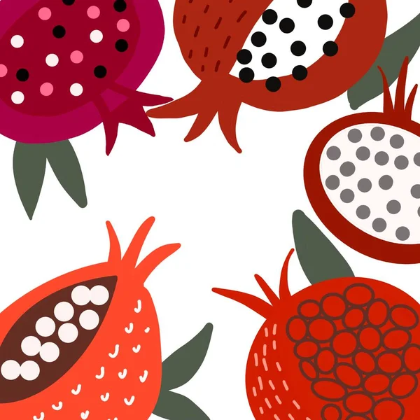 Ilustración brillante. frutas y bayas fondo. dibujos animados y frutas planas. granadas — Foto de Stock