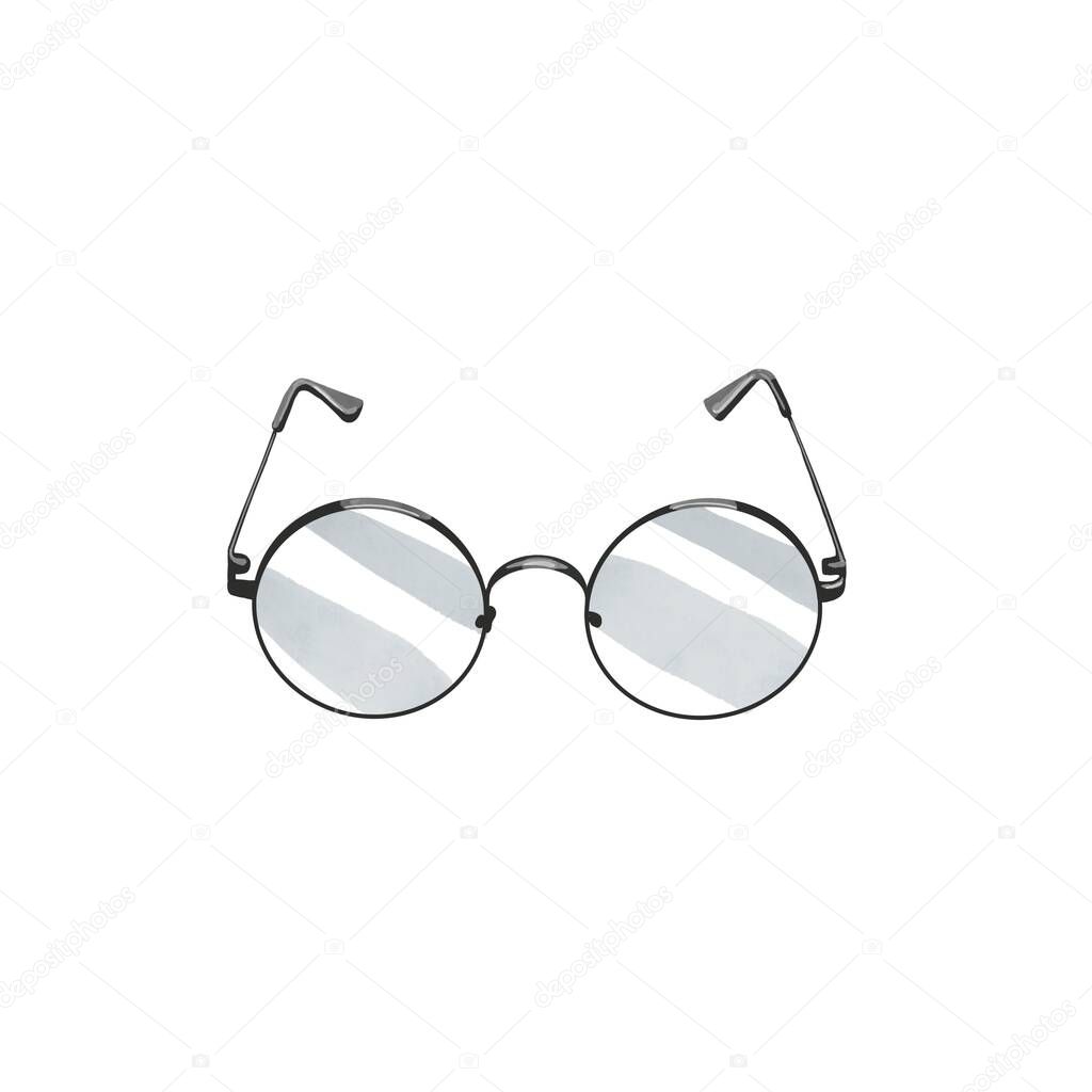 watercolour illustration eyeglasses. round glasses, optic eyeglasses
