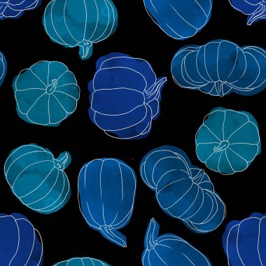 Güzel balkabağı Cadılar Bayramı Cadılar Bayramı kusursuz desen, şirin çizgi balkabakları el çizimi arka plan, mevsimlik tekstil baskıları, bayram afişleri, arka planlar veya duvar kağıtları için harika 