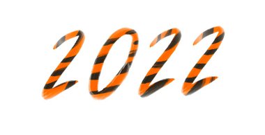 Mutlu Çin yılbaşı tebrik kartı 2022 kaplanlı. Hayvan bayramı gerçekçi karakteri. 