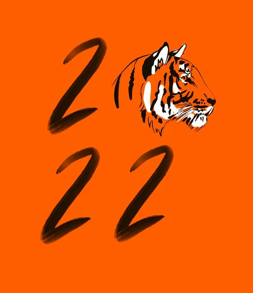 Feliz ano novo chinês cartão 2022 com tigre. Feriados animais caráter realista. — Fotografia de Stock