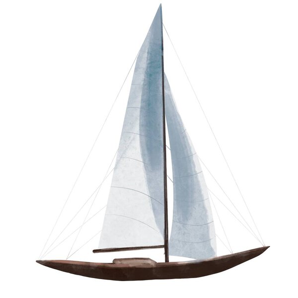 Акварельная иллюстрация, изолированный объект парусника ручной работы на белом фоне
