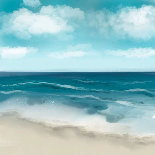 Hand drawn sketch with landscape. Watercolor drawn sketch with seascape. — Stock Photo, Image