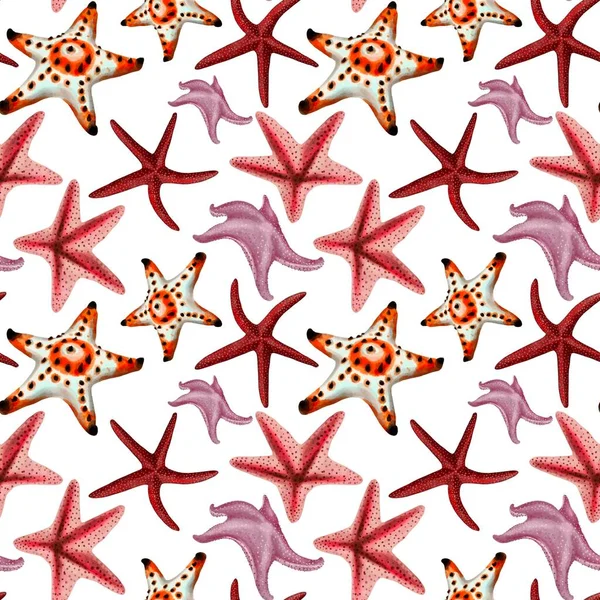 Watercolor illustration of starfish seamless pattern on background — Stock Photo, Image
