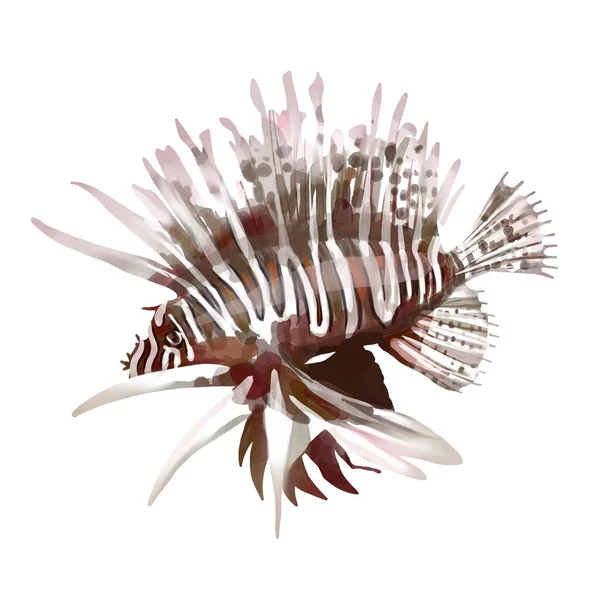 Handritad akvarell illustration av randig lejonfisk. Undervattensliv. Isolerade objekt på vit bakgrund. — Stockfoto