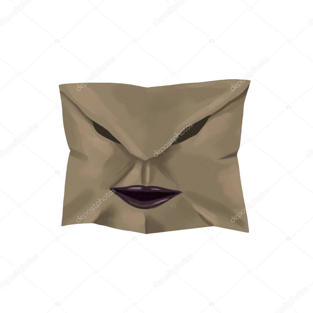 envelope, letter magical with a face. Isolated white background 