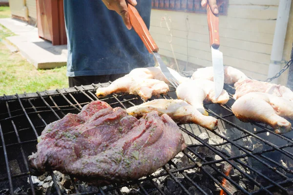 Detalles Una Barbacoa Carne Casera Vacaciones — Foto de Stock