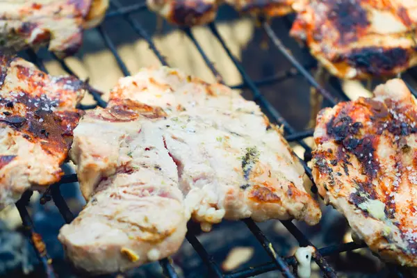 Detalles Una Barbacoa Carne Casera Vacaciones — Foto de Stock