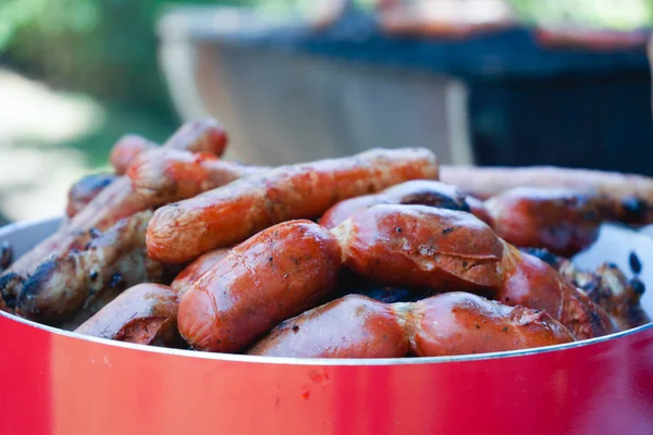 Chorizo Carne Recién Asada Dentro Olla — Foto de Stock