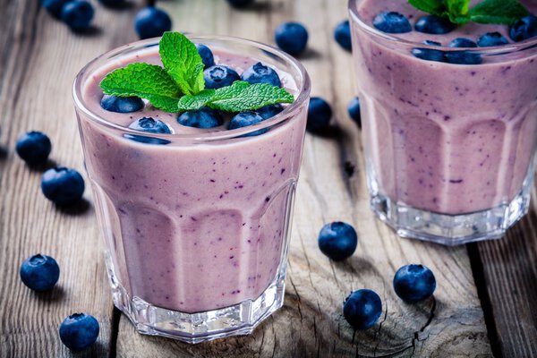 Blueberry smoothie in a glass 