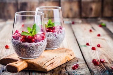 Chia puding nar taneleri ve nane ile