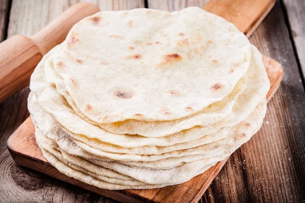 Stack of homemade wheat tortillas — Stock Photo, Image