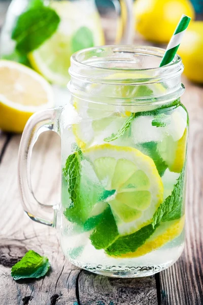 Summer iced drink with lemon and mint — Stock Photo, Image