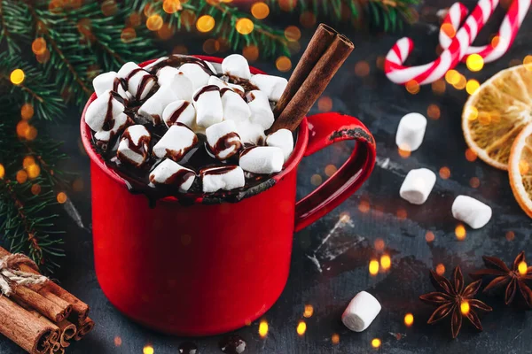 Горячий Какао Шоколад Зефиром Кружке Рождество — стоковое фото