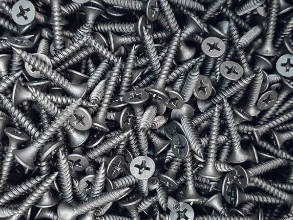 Screws Black Steel Self Tapping Screws Background — Stock Photo, Image