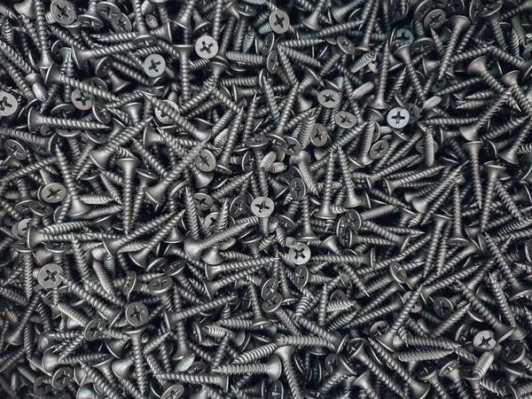 Screws Black Steel Self Tapping Screws Background — Stock Photo, Image