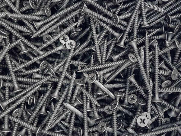 Screws Black Steel Self Tapping Screws Background — Stock Photo, Image