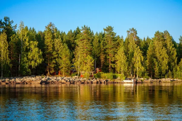 Floresta refletindo no lago — Fotografia de Stock