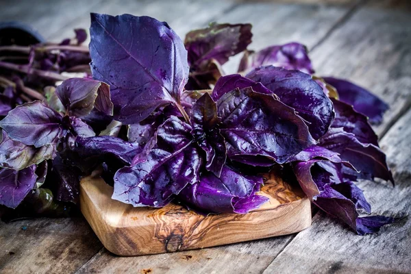 Beam of purple basil on cutting board — Stock Photo, Image