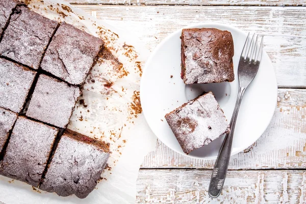 Homemade chocolate brownie dessert pieces — ストック写真