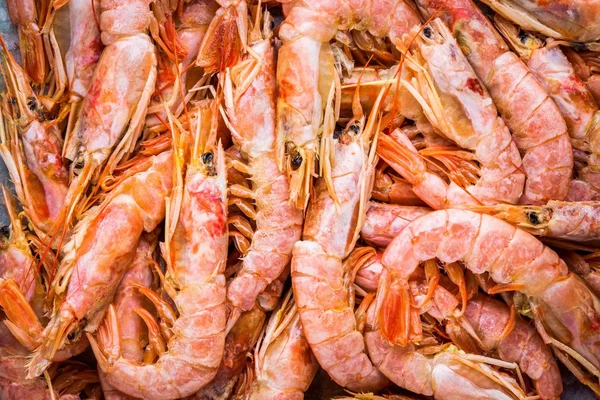 Fresh raw shrimps close-up, background — Stok fotoğraf