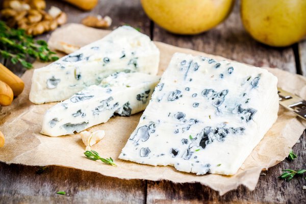 Blue cheese slices closeup