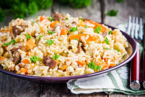 Uzbek pilaf with lamb and carrots — Stock Photo, Image