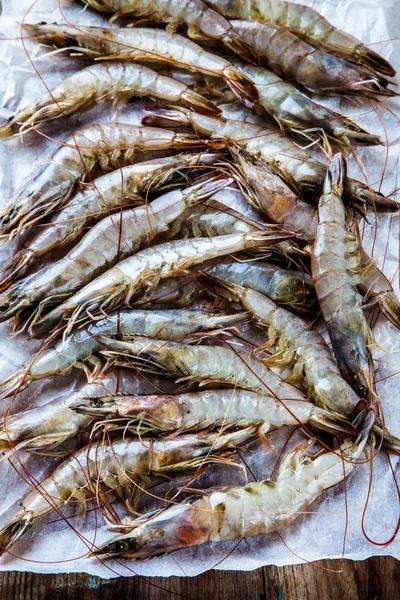 Whole fresh raw shrimps seafood — Stock Photo, Image