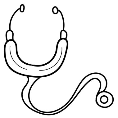 stethoscope, doctor phonendoscope, coloring book, isolated object black and white, vector medical doodles