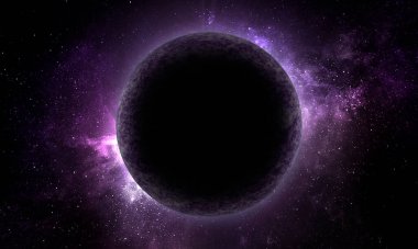 moon in space in purple colors, abstract space 3D illustration, 3d image, background