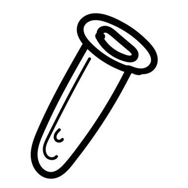 Laboratuvardan cam test tüpü, boyama kitabı, izole nesne, siyah beyaz, vektör tıbbi karalamalar.