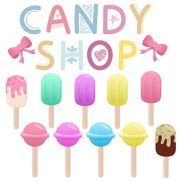 Grand Ensemble Bonbons Bonbons Bonbons Chocolat Cake Pops Ensemble Vectoriel — Image vectorielle