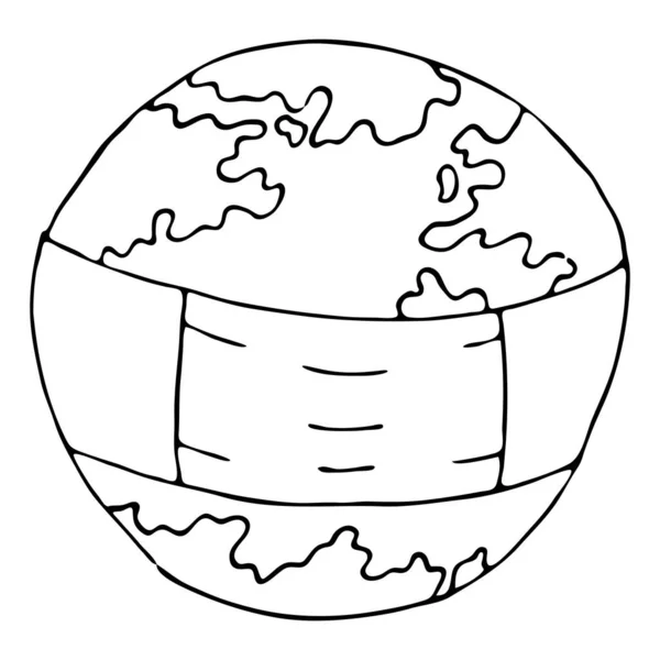 Planeta Terra Máscara Médica Elemento Vetorial Estilo Doodle Medidas Segurança — Vetor de Stock