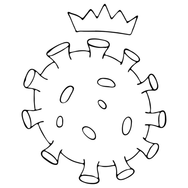 コロナウイルス Covid 頭に冠を持つ面白いウイルス セキュリティ対策とウイルス パンデミックと隔離に対する個人の保護 — ストックベクタ
