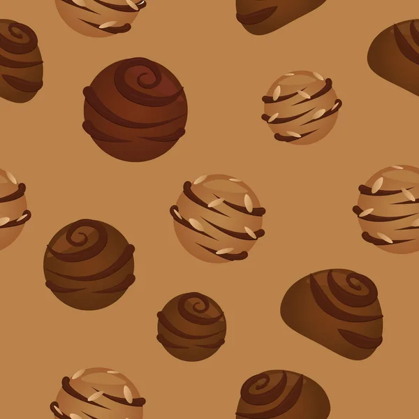 Bonbons Chocolat Motif Vectoriel Sans Couture Sur Fond Beige Bonbons — Image vectorielle