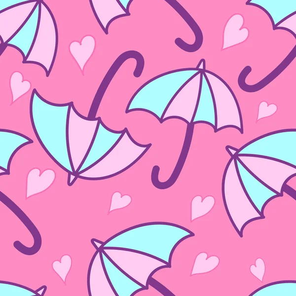 Paraguas Lindo Corazones Patrón Sin Costuras Vector Sobre Fondo Rosa — Archivo Imágenes Vectoriales