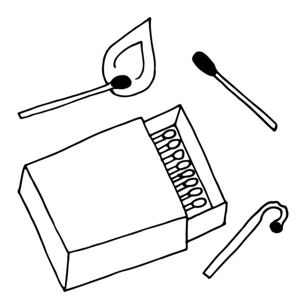 Fósforos Cajas Fósforos Quemados Elemento Estilo Doodle Vector Libro Para — Archivo Imágenes Vectoriales