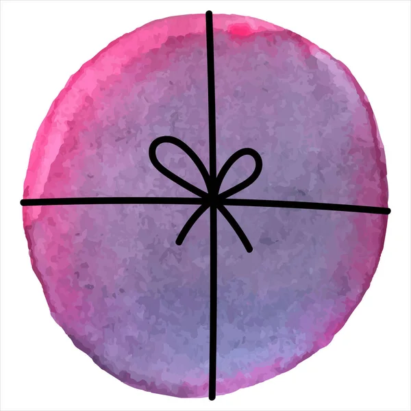 Rosa Púrpura Caja Redonda Con Arco Para Regalo Dibujo Acuarela — Vector de stock