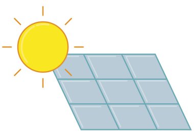 Güneş panelleri, doğal elektrik, düz stil vektör simgesi, enerji tasarrufu, konsept