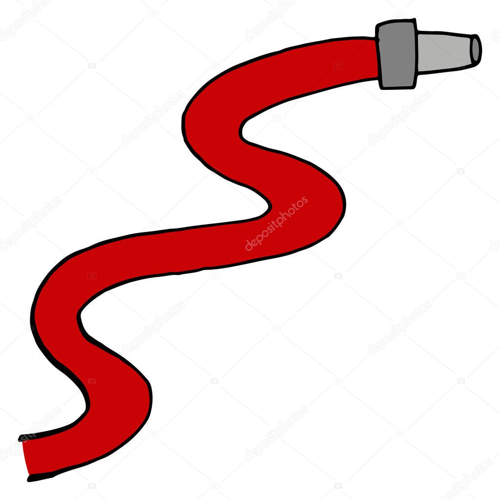 red fire hose for extinguishing fires, doodle style vector element, black outline,