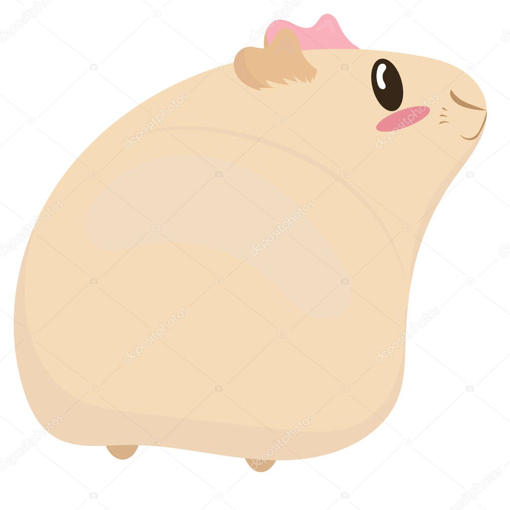 cute light beige guinea pig sitting to us booty and twirling his head, cute domestic rodent, vector illustration in flat style