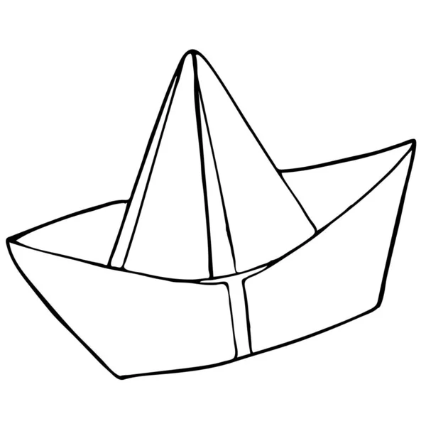 Barca Carta Lancio Ruscello Primavera Colorazione Elemento Doodle Vettoriale Bianco — Vettoriale Stock