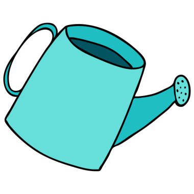 Bahçedeki çiçekleri sulamak için sulama kutusu, boyama, vektör karalama elementi, çocuk resimleri, ilkbahar seti