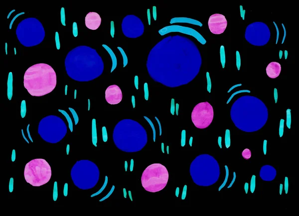 Синьо Рожеві Кола Блакитними Дугами Акварелі Чорному Тлі Абстрактна Текстура — стокове фото