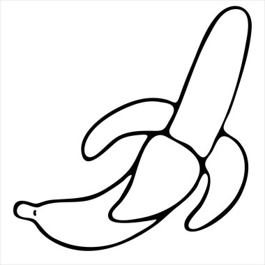 Soyulmuş muz, yarısı soyulmuş meyve, vektör karalama elementi, renk, siyah ve beyaz